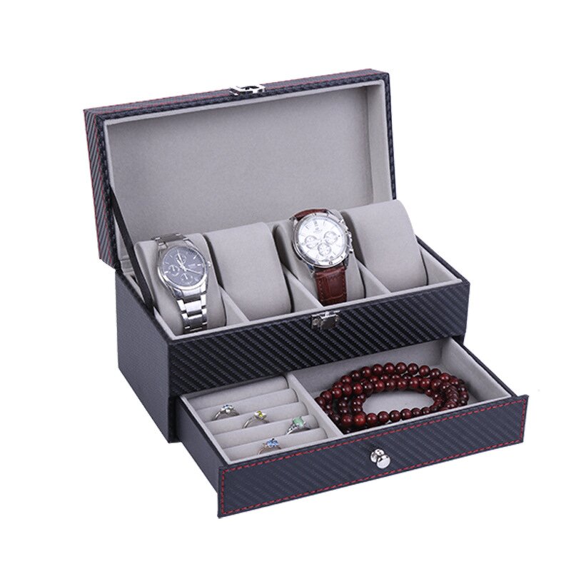 Jewelry Watch Box Factory - New Handmade Luxurious 4 Slot Double-Layer Drawer