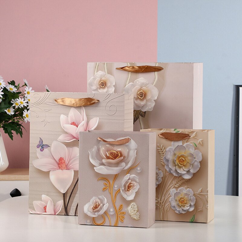 Custom Logo Paper Bags Manufacturer - Cheap Cute Floral High Quality Gift Bags
