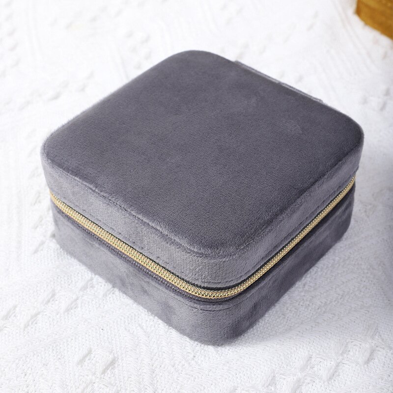 Velvet Jewelry Box Factory - Hot Sale Portable Square Zipper Travel Storage