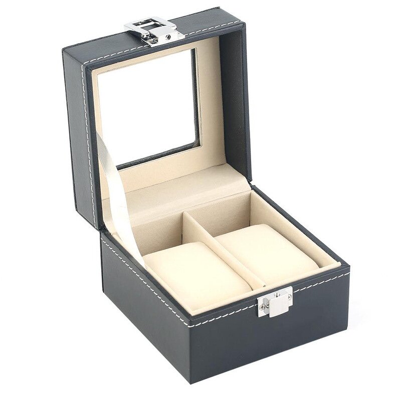 Watch Display Box Factory - Hot Sale High-End 2-Slot Black PU Leather with Glass