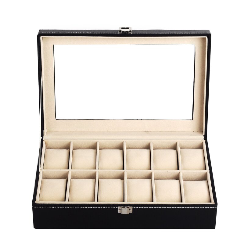 Watch Jewelry Case Factory - Manufacturer 12 Slot Black PU Leather with Velvet