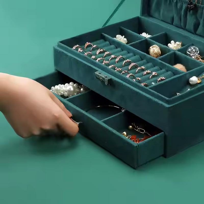 Velvet Jewelry Box Manufacturer - High-End Double Layer Lockable Storage