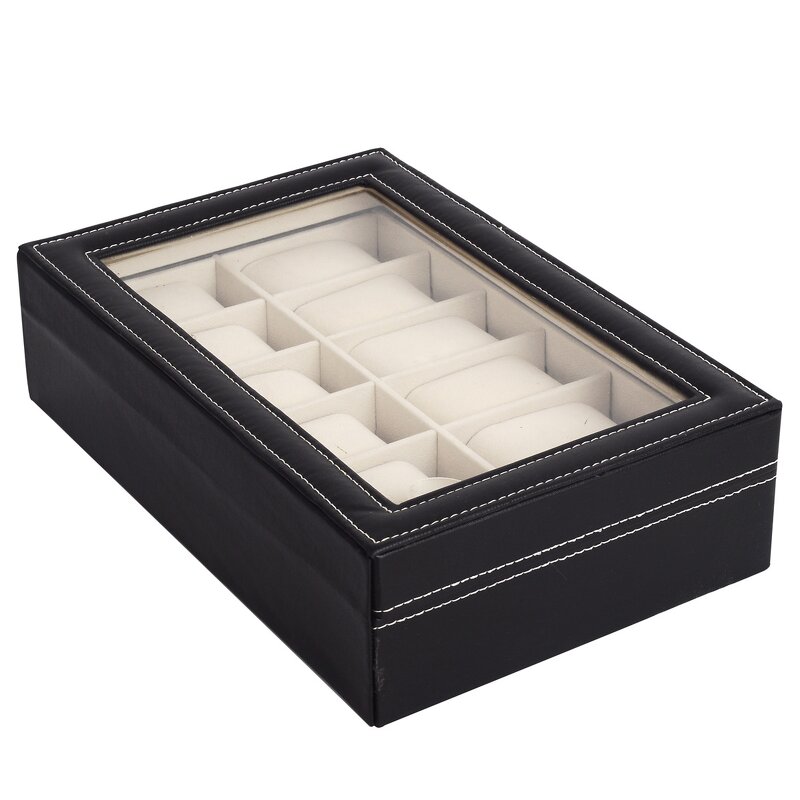 Watch Jewelry Case Factory - Manufacturer 12 Slot Black PU Leather with Velvet