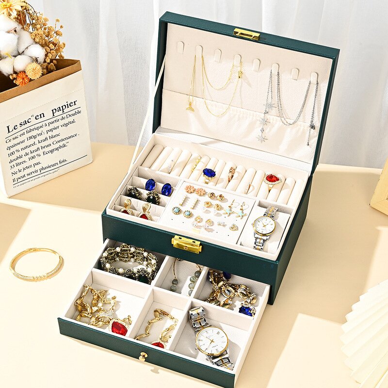 Leather Jewelry Box Factory - New Style Exquisite Double Layer Rhombus Pattern