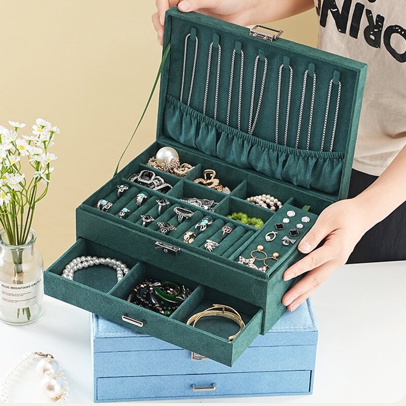 Velvet Jewelry Box Manufacturer - High-End Double Layer Lockable Storage