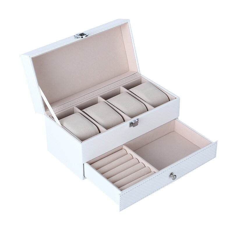 Jewelry Watch Box Factory - New Handmade Luxurious 4 Slot Double-Layer Drawer