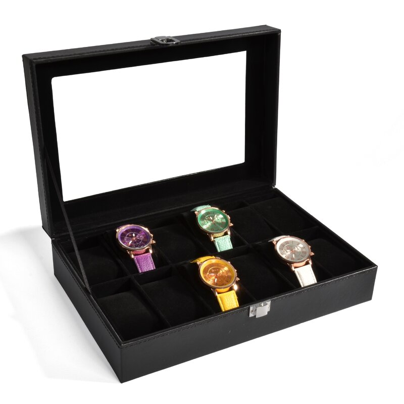 Watch Display Box Factory - New Design PU Leather Durable Black 12 Slot