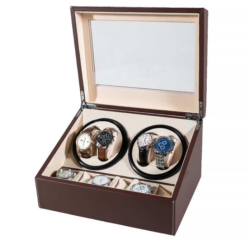 Watch Winder Box Factory - High End 4+6 Slot Rotating Travel with Transparent Window