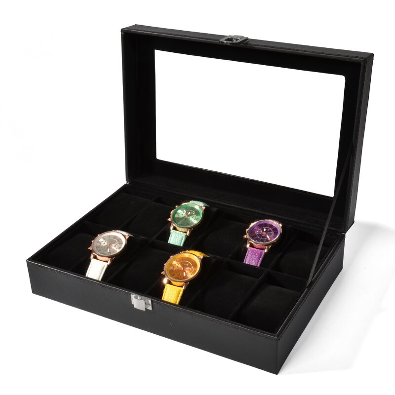 Watch Display Box Factory - New Design PU Leather Durable Black 12 Slot