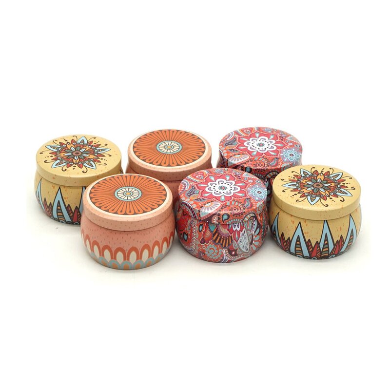 Tin Cans Manufacturer - Hot Sale Ethnic Style Round Candy Metal Scented Candle Jar