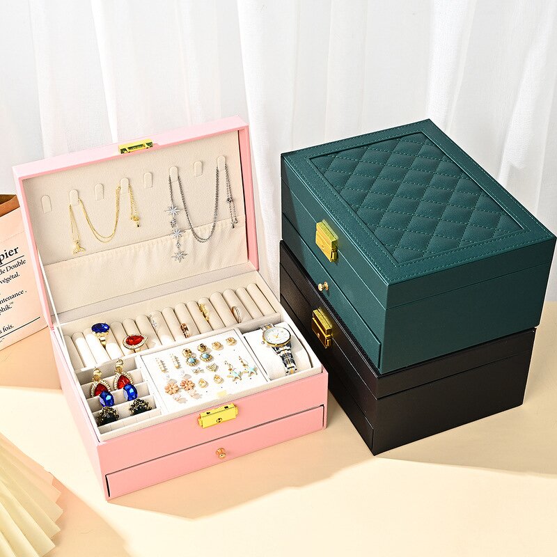 Leather Jewelry Box Factory - New Style Exquisite Double Layer Rhombus Pattern