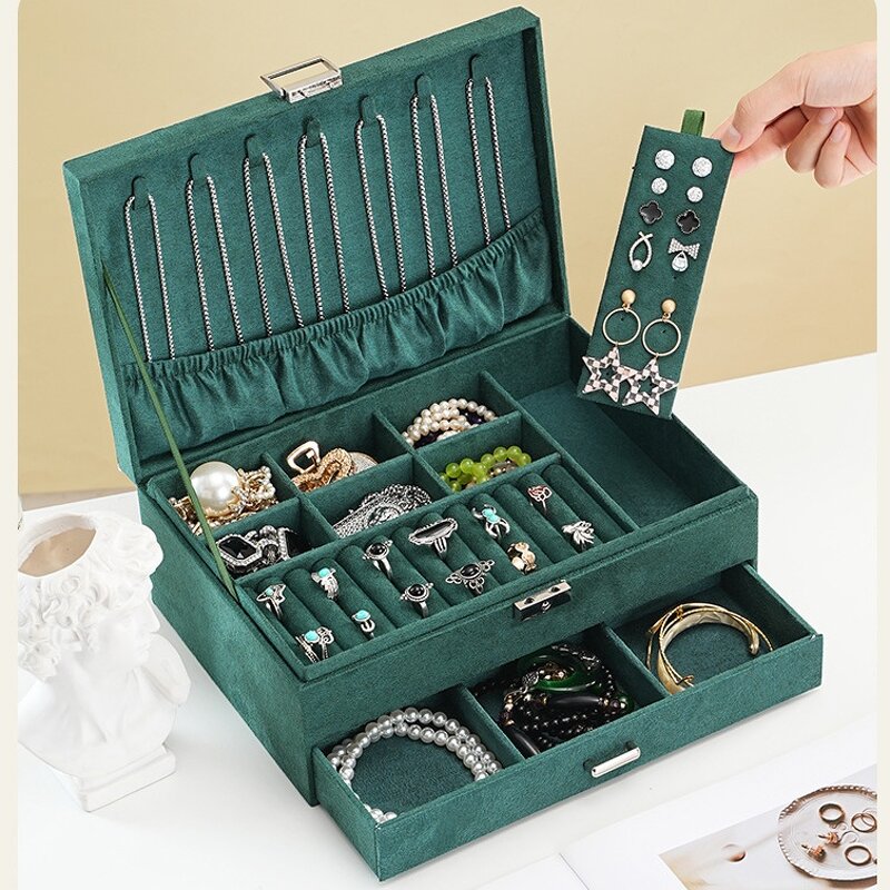 Velvet Jewelry Box Manufacturer - High-End Double Layer Lockable Storage