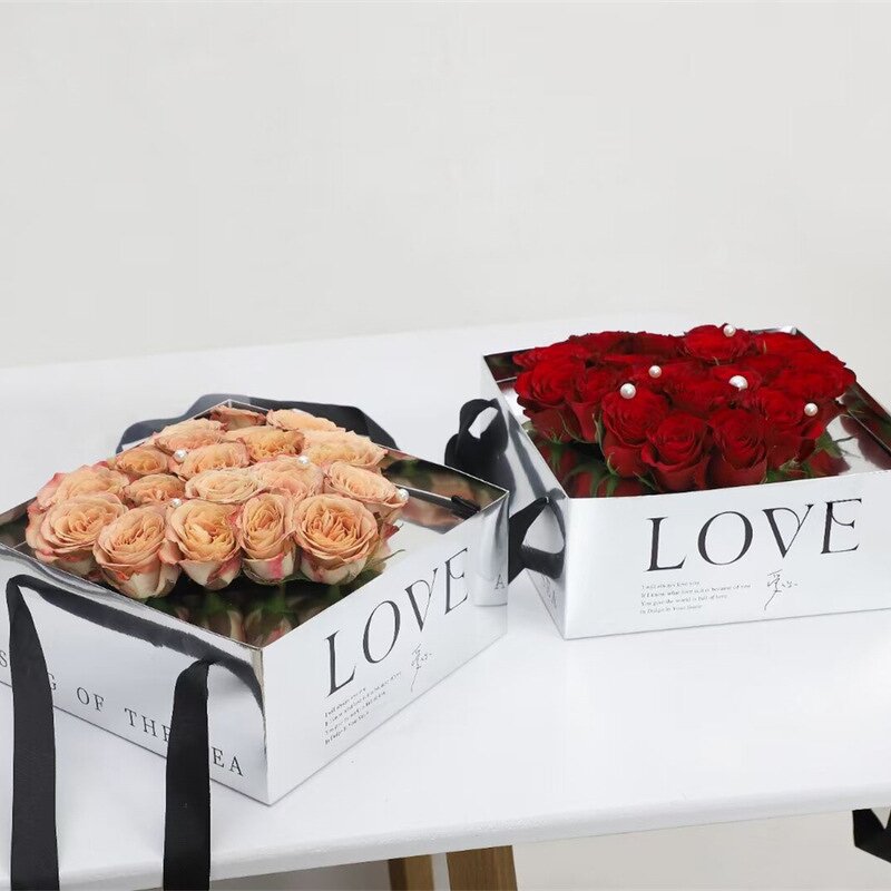 Gift Box Factory - Portable Silver Mirror Magic Luxury Square Love Bouquet