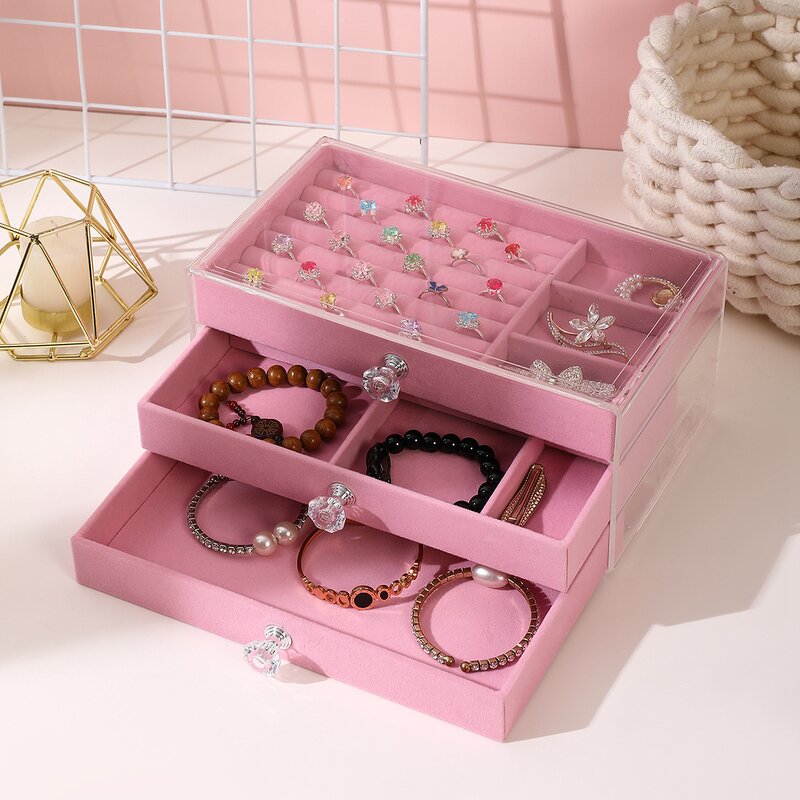 Acrylic Jewelry Box Manufacturer - 2025 Hot Sale Velvet Three-Layer Drawer