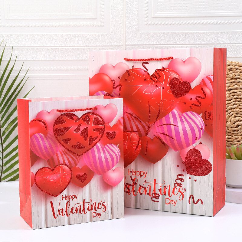 Festive Tote Bag Manufacturer - Love Heart Print Folding Eco-Friendly Paper