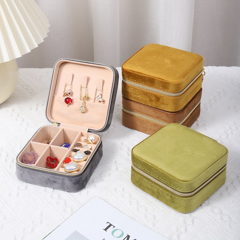 Velvet Jewelry Box Factory - Hot Sale Portable Square Zipper Travel Storage