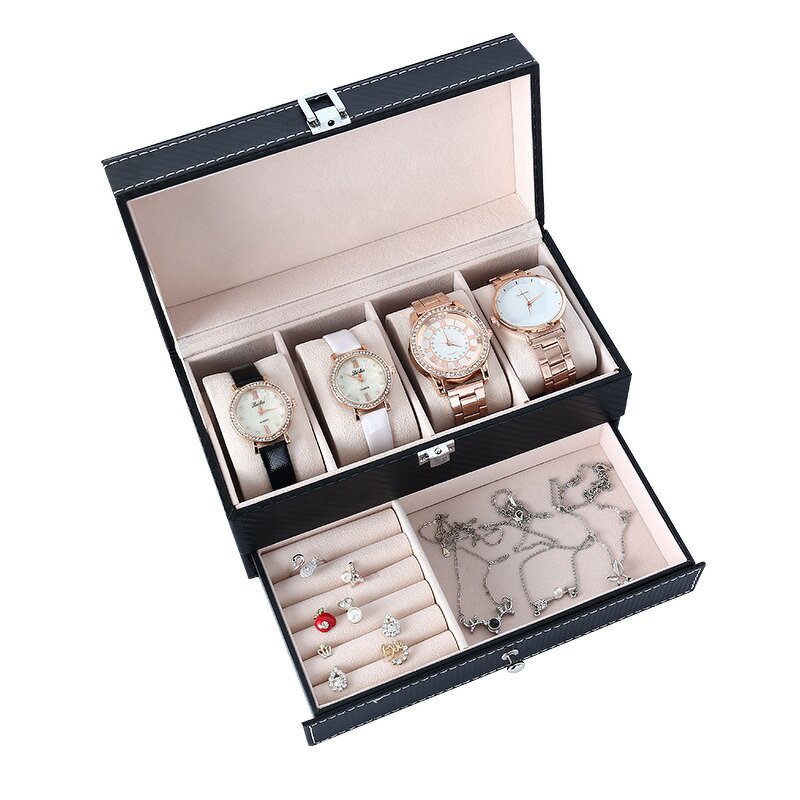 Jewelry Watch Box Factory - New Handmade Luxurious 4 Slot Double-Layer Drawer
