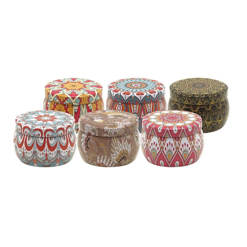 Tin Cans Manufacturer - Hot Sale Ethnic Style Round Candy Metal Scented Candle Jar