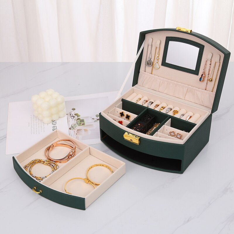Jewelry Box with Mirror Manufacturer - Luxurious Double Layer Drawer Design