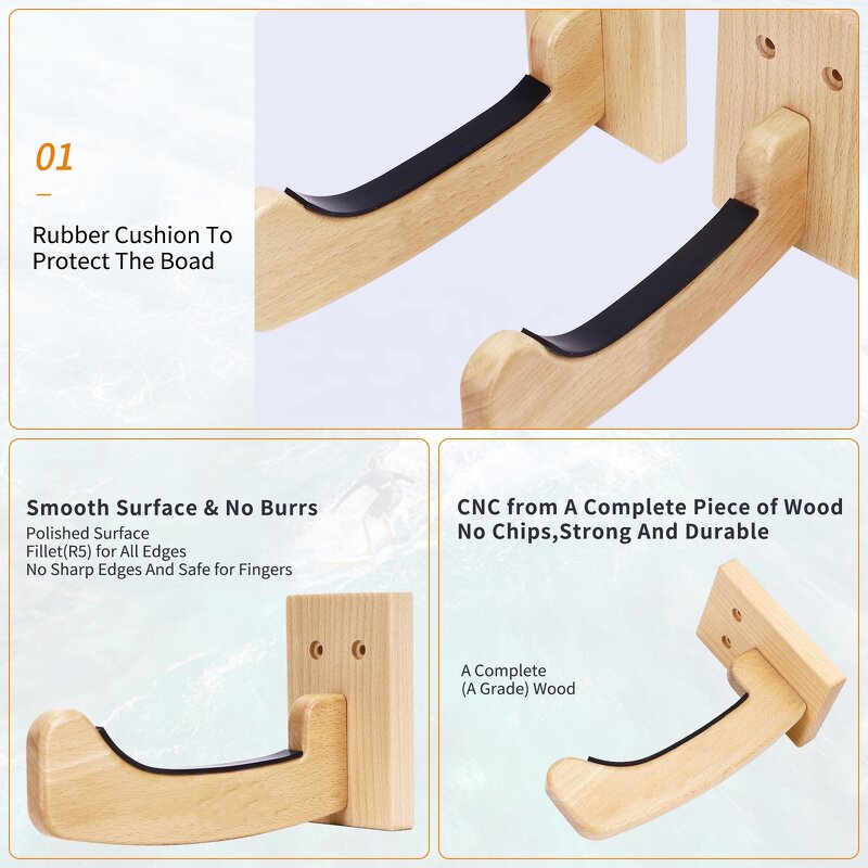 Surfboard Rack Manufacturer - Beech Wood PVC Wall Mounted Beginner