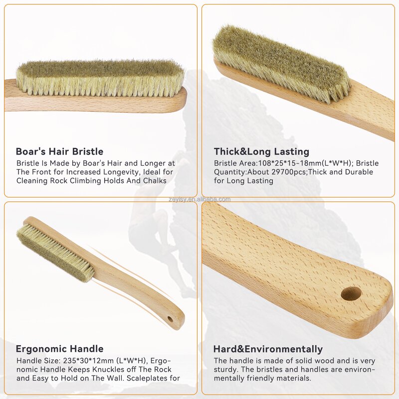 Rock Climbing Wooden Brush Factory - Boar Hair Boulder Cleaning Brush