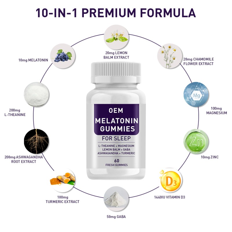Private Label Melatonin Gummy Vitamin Candy Supplement OEM ODM Improved Sleep Quality Biological Clock Regulation for Adults