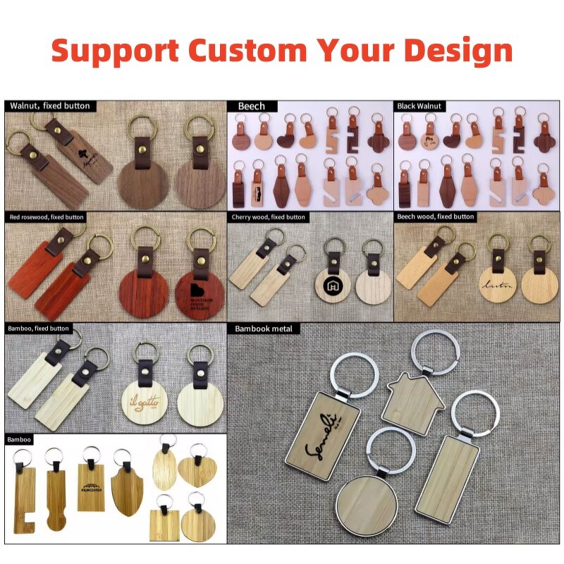 Wood Keychain Manufacturer - Laser Engraving Leather Accent Event Souvenir