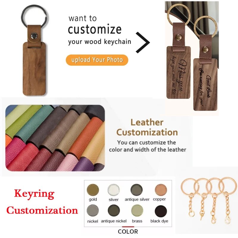 Wood Keychain Manufacturer - Laser Engraving Leather Accent Event Souvenir