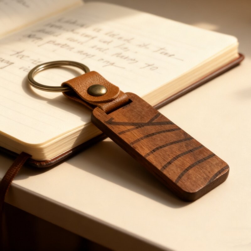 Wood Keychain Manufacturer - Laser Engraving Leather Accent Event Souvenir