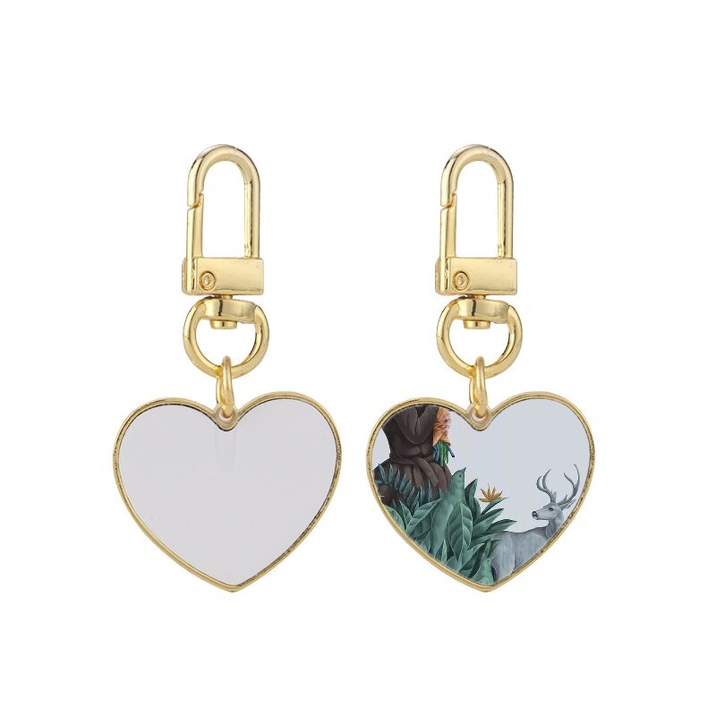 Heart Keychain Manufacturer - Gold Sublimation Metal Charm Promotion Gift