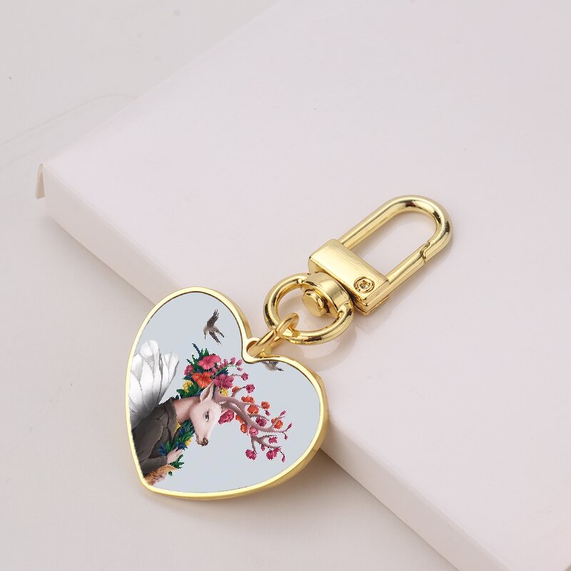 Heart Keychain Manufacturer - Gold Sublimation Metal Charm Promotion Gift