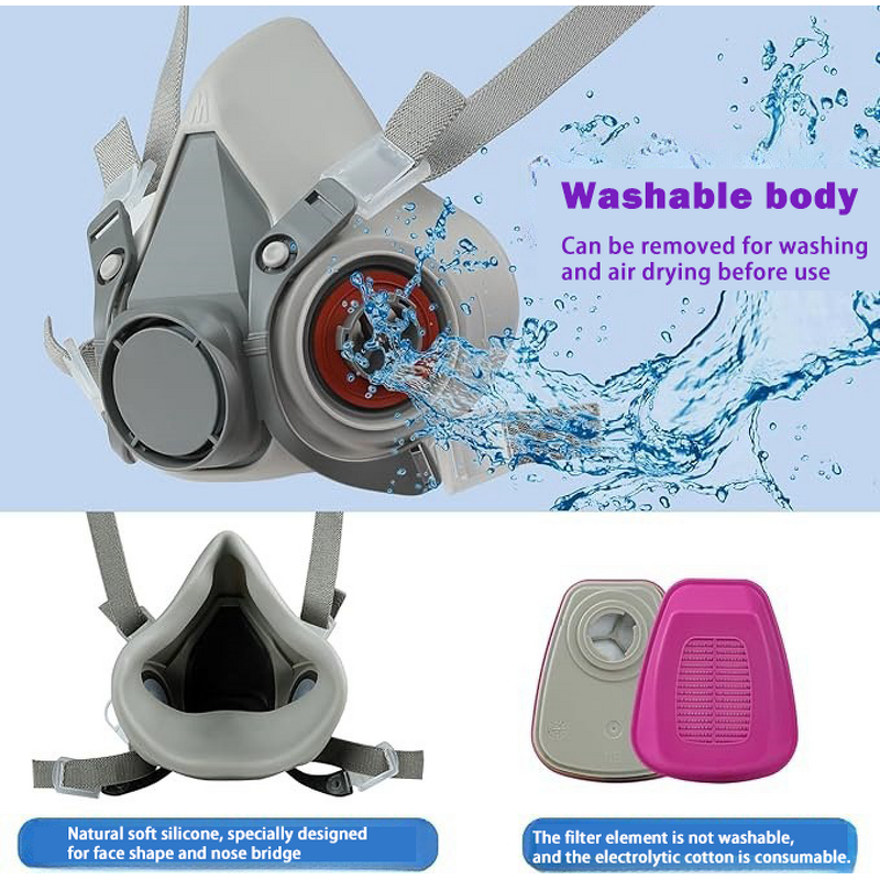 Half Face Gas Mask Manufacturer - 6200+60926 Silicone with Goggles Mask