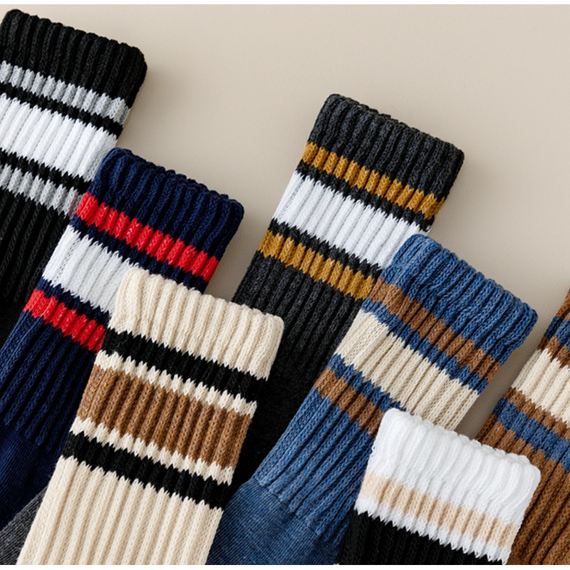 Crew Socks Supplier - Wholesale Custom Retro Towel Red Stripes Cotton