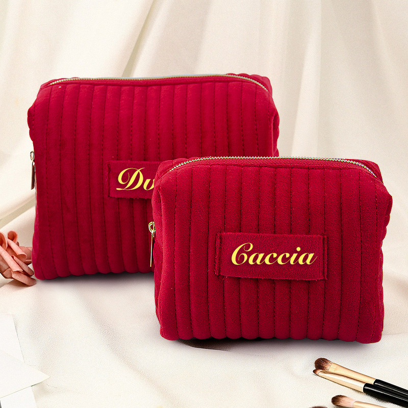 Cosmetic Bag Factory - Hot Selling Zipper Embroidered Striped Bridesmaid