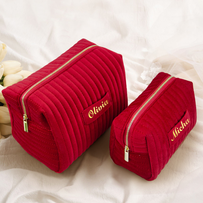 Cosmetic Bag Factory - Hot Selling Zipper Embroidered Striped Bridesmaid