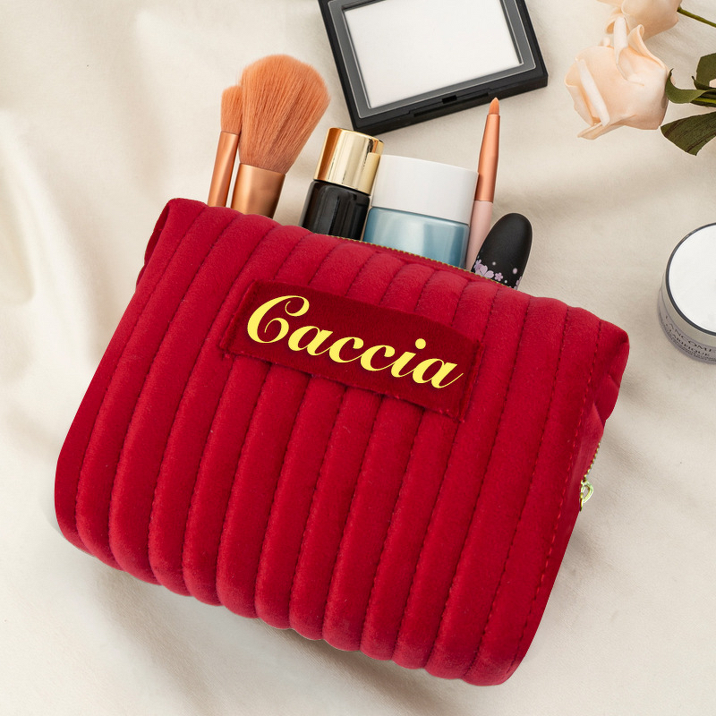 Cosmetic Bag Factory - Hot Selling Zipper Embroidered Striped Bridesmaid