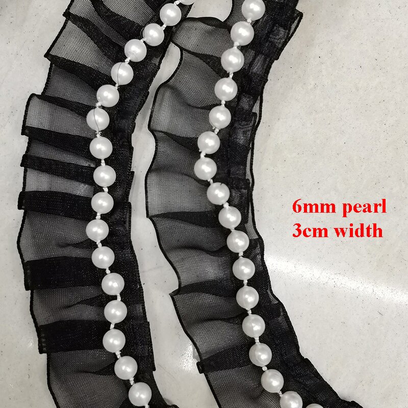 Gauze Lace Trim Factory - 3.5cm Width Two Layer with Pearls Hemline