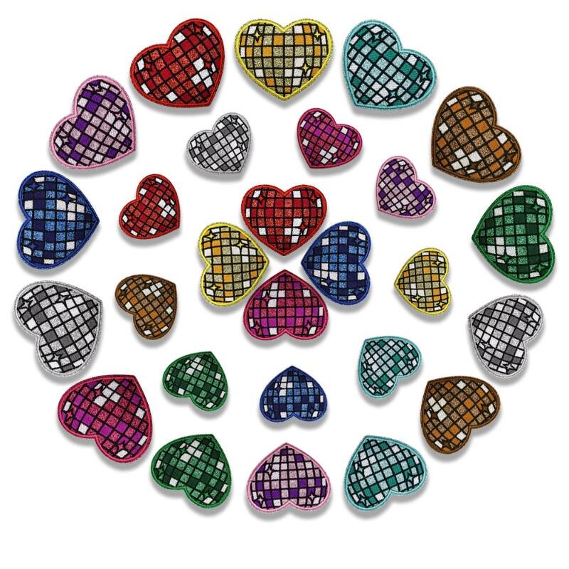 Glitter Iron on Patches Manufacturer - Heart Disco Ball Shape for Hat