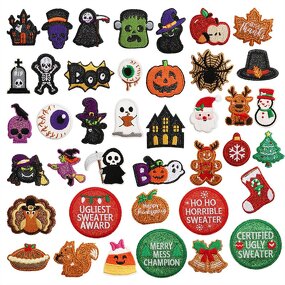 Holiday Iron on Patches Factory - Christmas Halloween Thanksgiving Glitter
