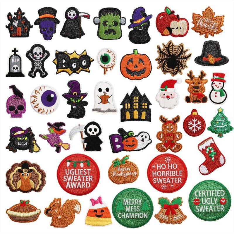 Holiday Iron on Patches Factory - Christmas Halloween Thanksgiving Glitter