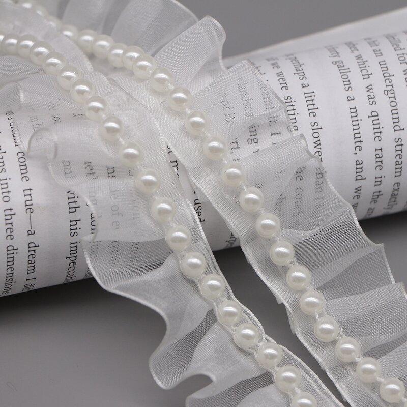 Gauze Lace Trim Factory - 3.5cm Width Two Layer with Pearls Hemline