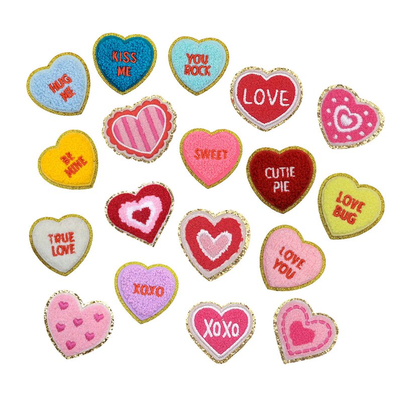 Heart Iron on Patches Manufacturer - Gold Glitter Chenille Valentine Gift
