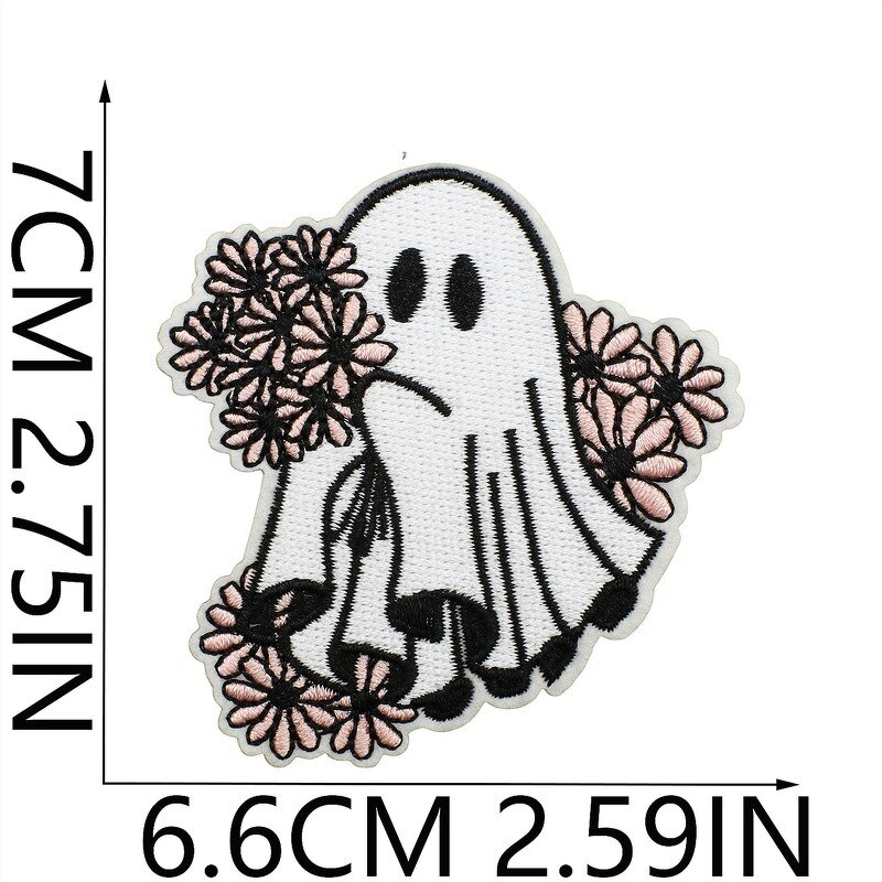 Halloween Iron on Patches Manufacturer - Ghost Design White Black Badges