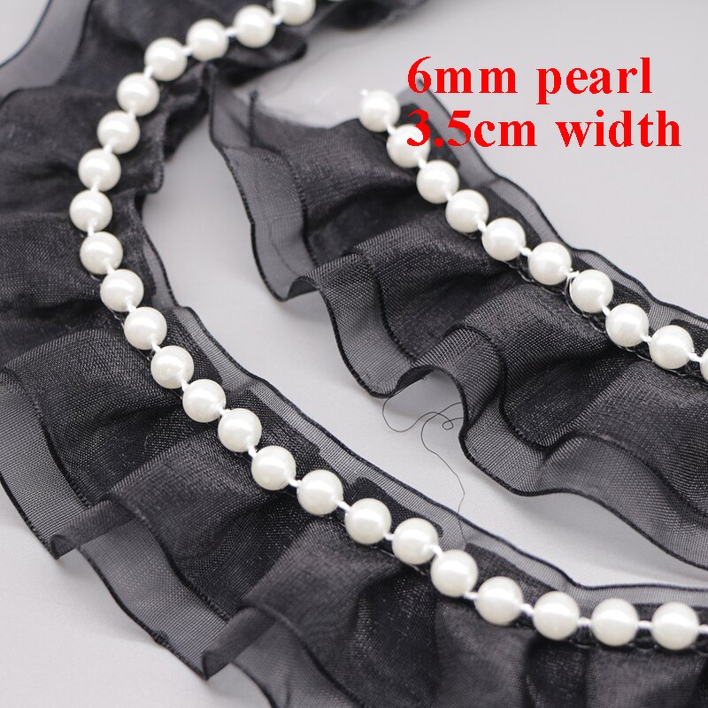 Gauze Lace Trim Factory - 3.5cm Width Two Layer with Pearls Hemline
