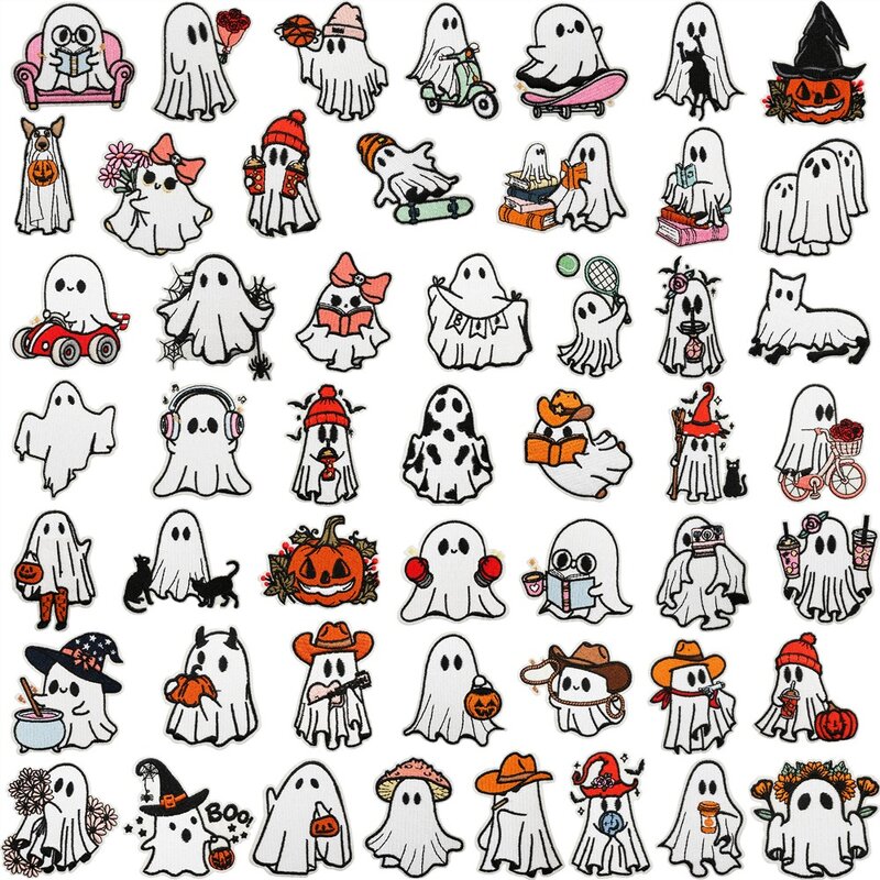 Halloween Iron on Patches Manufacturer - Ghost Design White Black Badges