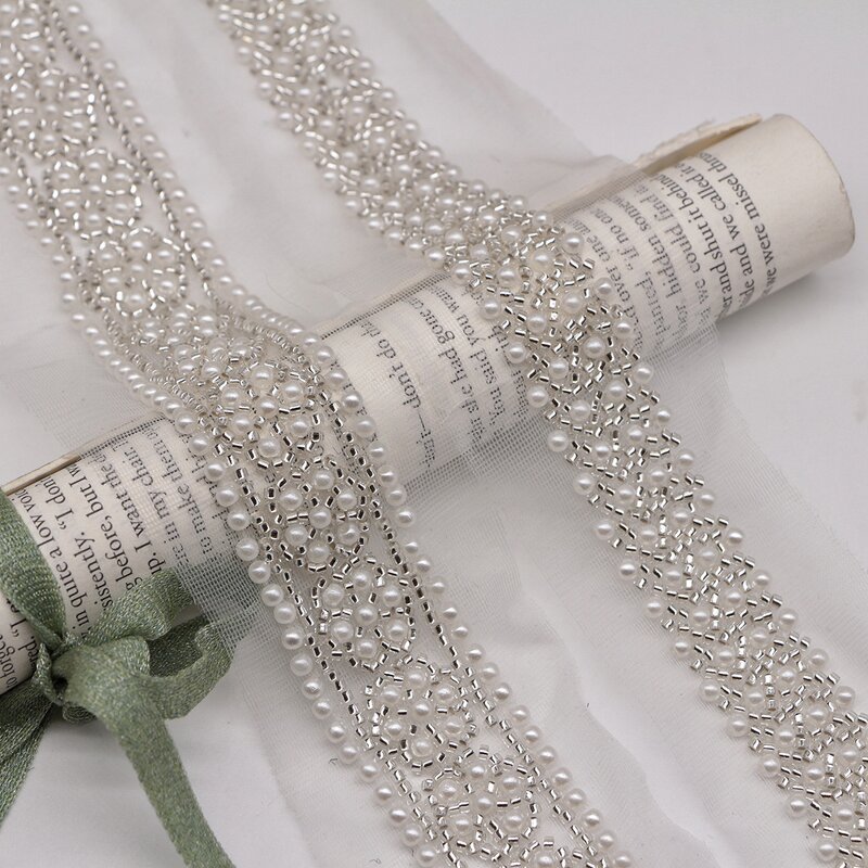 Glass Bead Lace Trim Factory - 6cm Width White Garment Accessories DIY