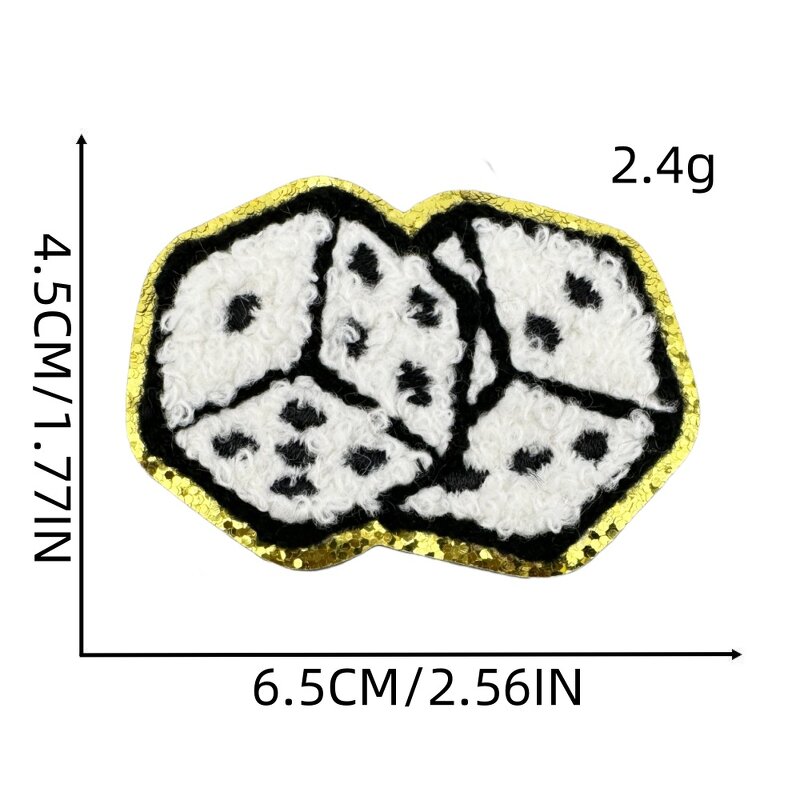 Playing Card Iron on Patches Factory - Dice Design Glitter Chenille Clothes