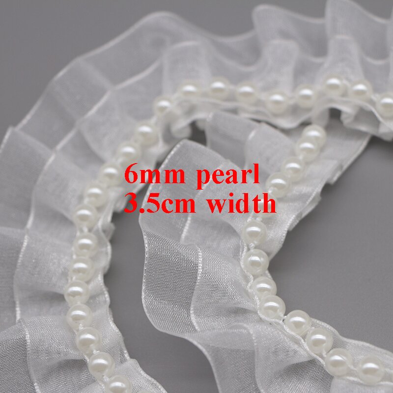 Gauze Lace Trim Factory - 3.5cm Width Two Layer with Pearls Hemline