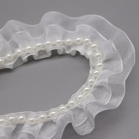 Gauze Lace Trim Factory - 3.5cm Width Two Layer with Pearls Hemline