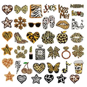 Embroidered Patches Factory - Coffee Leopard Pattern Star Heart Bow